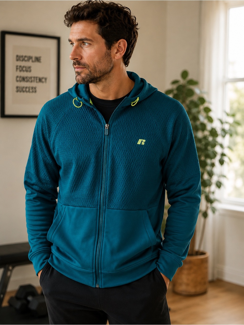 Russell Athletic Teal Textured Full Zip Performance Hoodie Men’s Small - Picture 13 of 14